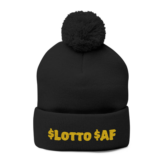 A $Lotto Cozy $AF Pom-Pom Knit Beanie-Embroidered
